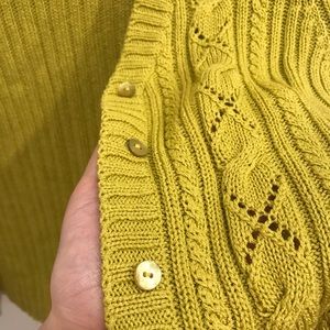 Rena Rowan chartreuse cable button down cardigan
